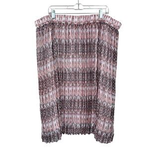 CJ Banks Midi Skirt Pink Black Pleated Elastic Waist Women's 2X Work Casual